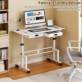 Height Adjustable Standing Desk with 2 Drawers, Small Sit Stand Up Desk with Wheels, Portable Rolling Desk for Walking Pad Treadmill, Computer Office, Adjustable 31.5"-43.3", White, Upgraded Stable Jsskeeim