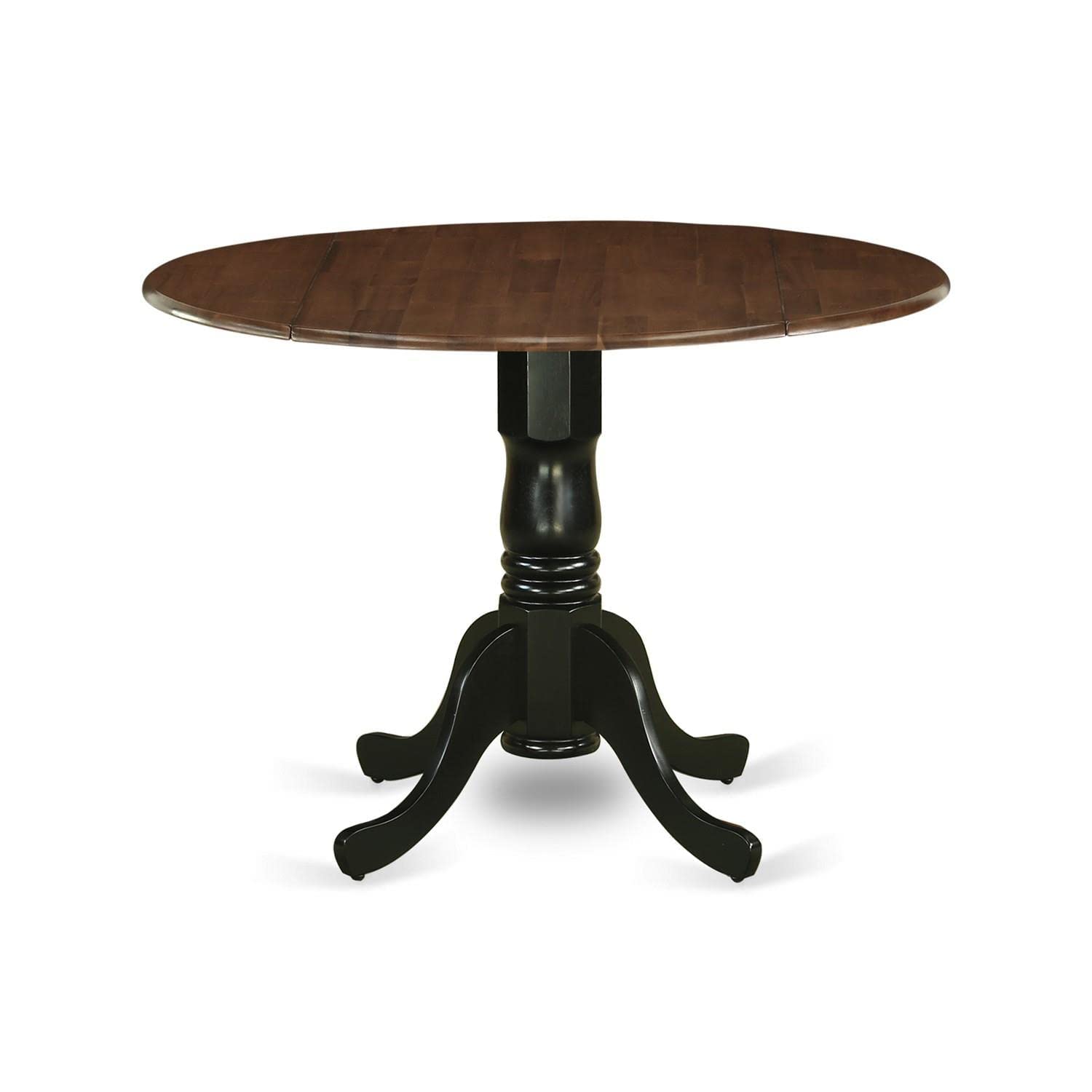 East West Furniture DMT-WBK-TP Dublin Dining Room Table - a Round kitchen Table Top with Dropleaf & Pedestal Base, 42x42 Inch, Walnut & Black - WoodArtSupply