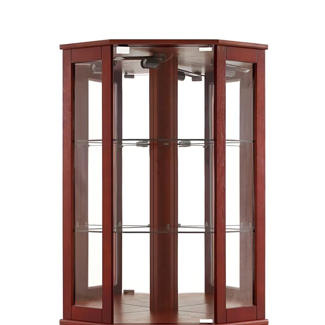 Lighted Curio Cabinet 6 Shelf Corner Corner with Shelves，Display Case for Living Room, China Hutch with Adjustable Tempered Glass Shelves Doors and Shelves, Bar and Liquor Storage Area-Cherry JIJIWANG