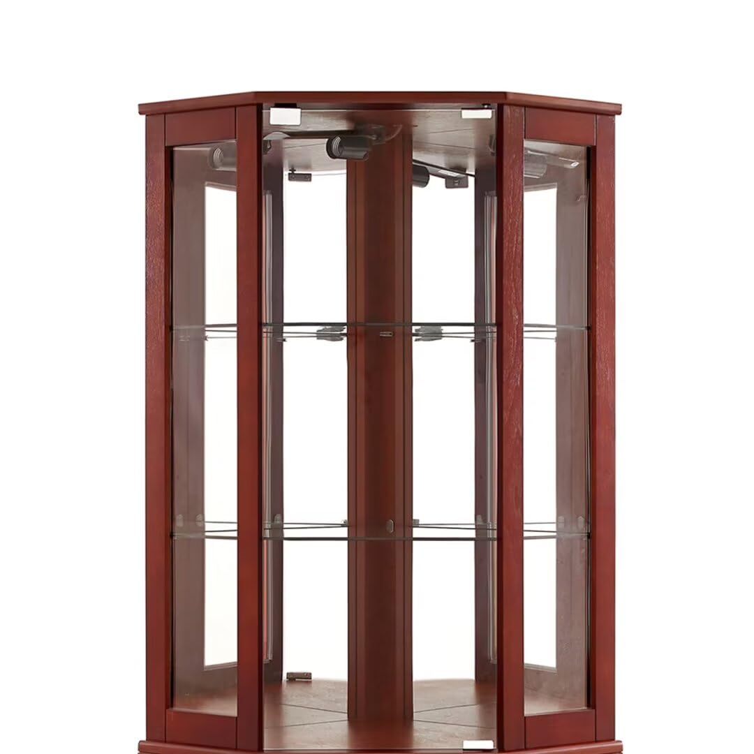 Lighted Curio Cabinet 6 Shelf Corner Corner with Shelves，Display Case for Living Room, China Hutch with Adjustable Tempered Glass Shelves Doors and Shelves, Bar and Liquor Storage Area-Cherry - WoodArtSupply