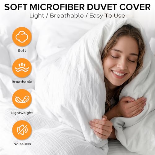 Cozyide White Duvet Cover Full Size, 3 Pieces Bedding Duvet Covers, Soft Breathable Seersucker Duvet Cover Set with Zipper Closure and Corner Ties (1 Duvet Cover 80"x90" + 2 Pillow Shams 20"x26") Cozyide