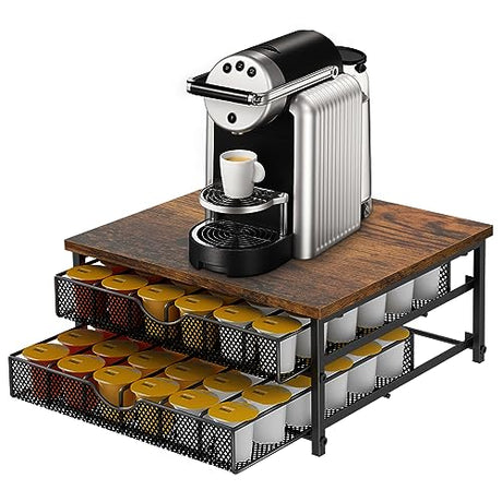 Coffee Pod Drawer Holder Capsule Storage Organizer 2 Tier Coffee Pods Holder With Sliding Baskets for 72 Capacity K Pod, Suit for Home Office Cafe Counter (Black) BTY