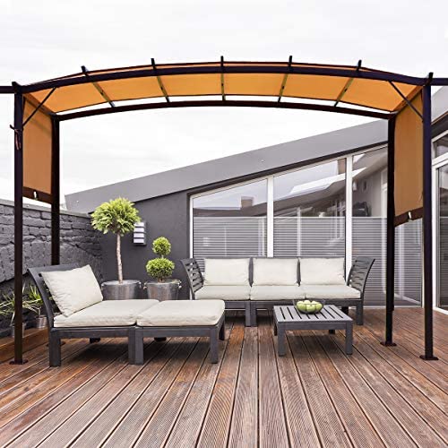 Tangkula 12x9 Ft Outdoor Pergola, Patio Retractable Pergola with Adjustable Sliding Sun Shade Canopy, Heavy-Duty Steel Frame, Patio Furniture Sun Shelter for Backyard Garden Poolside (Brown) - WoodArtSupply