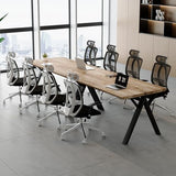 10FT Office Desk｜126in Office Computer Desk｜1.5in Thick Wooden Tabletop with Chamfered Corner｜Black A-shaped Metal Frame｜Sturdy and Stable｜Easy Assembly｜Easy To Clean｜for Home Office, Conference Room KitDans