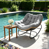 SUNCROWN Oversized Wicker Rocking Chair Indoor Outdoor, 450 LBS Heavy Duty Patio Papasan Egg Chair with Cushion, E-Coated Frame Lounge Rocker for Balcony Porch Garden Living Room, Light Grey
