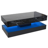 chartustriable 47inch Large High-Glossy LED Coffee Table with 2 Sliding Drawers, Living Room Storage Tables with Marbling Print, Modern Stylish Double-Layer Center Tables w/LED Lights, Black chartustriable