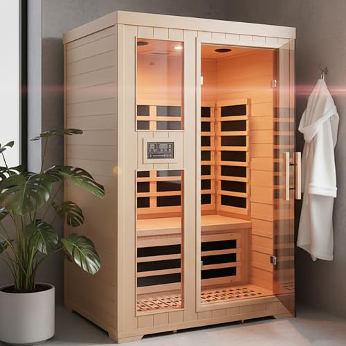 2 Person Far Infrared Home Indoor Sauna, Hemlock Wooden Dry Sauna Set,1750W Personal Sauna Room Home Workout Use Truck Delivery Homsido