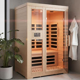 2 Person Far Infrared Home Indoor Sauna, Hemlock Wooden Dry Sauna Set,1750W Personal Sauna Room Home Workout Use Truck Delivery Homsido