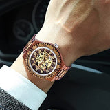 Dentily Automatic Movement Wooden Watch Skeleton Wood Watch Self-Winding Watches for Men Dentily