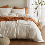 SE SOFTEXLY Muslin Duvet Cover King Size, 100% Washed Cotton Duvet Cover Set, Ultra Soft Comforter Cover Linen Like, 3 Pieces Minimalist Gauze Duvet Cover with 2 Pillowcases, 90"x104", White SE SOFTEXLY