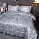 Raytrue-X Twin Comforter, Silver Silk Jacquard Bedding Comforter Sets, 3 Pieces Grey Lightweight Quilt, All Season Comforter for Twin Bed, Ultra Soft Microfiber, Matching 2 Pillow Shams, Twin/Twin XL Raytrue-X
