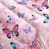 Datura home Kids Comforter Set Girls Pink Flower Butterfly Printed Pattern Quilt Bedding Set with 1 Comforter and 2 Pillowcases for Girls Bedroom All Season(Pink Flower Butterfly Twin 68x86inch) SXMFFHCG