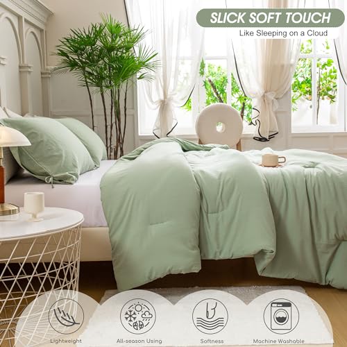BOHOPOPM Softness Sage Green Twin/XL Comforter Set- Lightweight Super Soft Cozy Modern Polycotton Bedding Blanket Quilt Set for Kid Teen Boy Children Dorm All Season - 1 Down Comforter & 1 Pillowcase BOHOPOPM