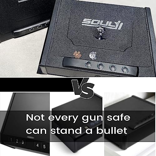 SOULYI Digital Gun Safe for 3 Pistols Safe DOJ Certified with 3 Quick Access Handgun Safe, Keypad Frosted Black Bedside Firearm Safe Hardened Steel Lock Box - WoodArtSupply