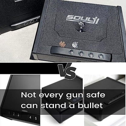 SOULYI Digital Gun Safe for 3 Pistols Safe DOJ Certified with 3 Quick Access Handgun Safe, Keypad Frosted Black Bedside Firearm Safe Hardened Steel Lock Box - WoodArtSupply