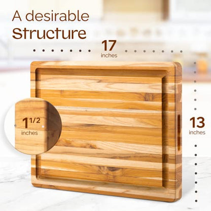 Yes4All Solid Teak Cutting Boards for Kitchen, [17''L x 13''W x 1.5” Thick] Medium Edge Grain Butcher Block Cutting Board, Food Safe Surface Wood - WoodArtSupply