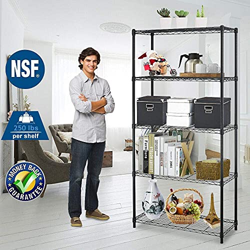 Wire Shelving Unit Commercial Metal Shelf Adjustable Layer Rack Strong Steel for Restaurant Garage Pantry Kitchen Garage (36×14×72, Black) BestOffice