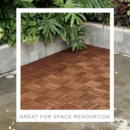 THYOI 10 Pcs Interlocking Deck Tiles 12" x 12", Patio Flooring Outdoor Waterproof, Acacia Wood Tiles All Weather, Floor Tiles for Balcony, Backyard, Indoor and Outdoor use (Square Joint, Dark - WoodArtSupply