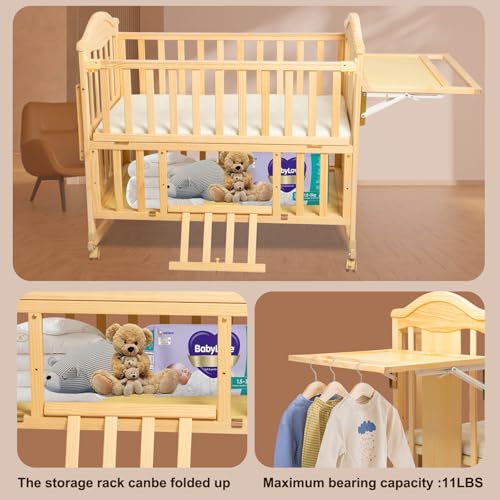 Flwrgirl Mini Baby Cribs 4-in-1 Convertible - Cunas para Bebes with Changing Shelf and Mattress Included,2024 Wood Baby Bassinets Bedside Crib Sleeper,Unpainted - WoodArtSupply