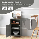 CLEEMAN Bathroom Storage Cabinet, Freestanding Wooden Bathroom Floor Cabinet with Door, Open Shelf, 3-Level Adjustable Shelf, Multipurpose Side Storage Organizer for Living Room, Kitchen (Grey) CLEEMAN