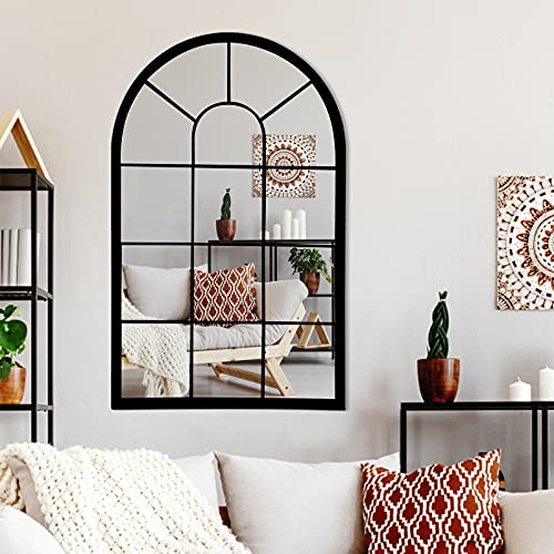HQiJun Wall Mirror Window Decorative Mirrors Arched Farmhouse for Living Room Bedroom Entryway Bathroom Vanity (19.7” x31.5” x0.9”) HQiJun