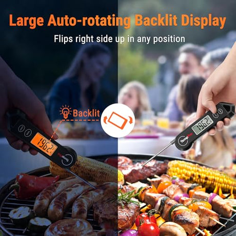 TempPro TP19H Waterproof Digital Meat Thermometer with Ambidextrous Backlit and Motion Sensing Cooking Food Thermometer for BBQ Grill Smoker Oil Fry Candy Thermometer (Previously ThermoPro) TempPro