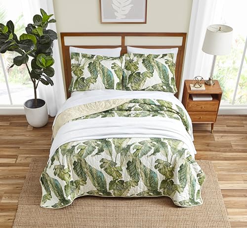 Tommy Bahama - King Quilt Set, Reversible Cotton Bedding with Matching Shams, Pre-Washed for Added Softness (Fiesta Palms Green, King) Tommy Bahama