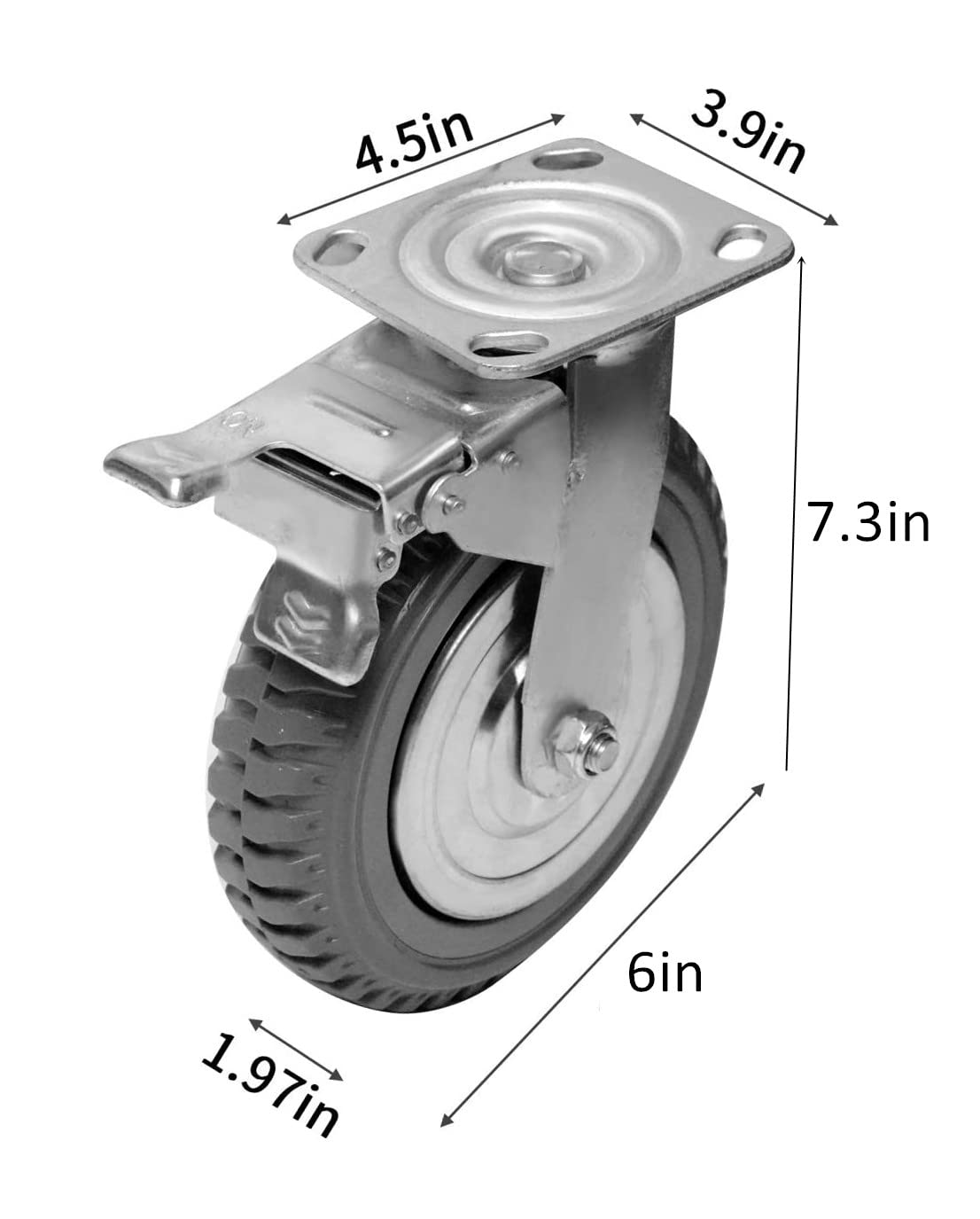Chrov 6 Inch Heavy Duty Plate Casters Wheels Set of 4 Swivel Casters 1322lbs Smooth Silent 360 Degree Rotation Ball Bearing (2 with Brake Lock, 2 Without Brake) Chrov
