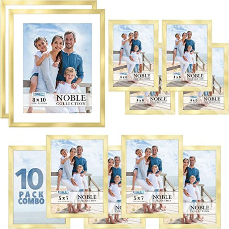 Icona Bay Combo-Sizes Gold Picture Frames Set - 10 PC (Four 4x6, Four 5x7, Two 8x10), Noble Collection Multi-Pack, Modern Professional Design for Wall Gallery Icona Bay