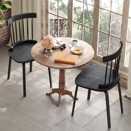 Unovivy Black Dining Chairs Set of 2, Wooden Windsor Chairs, Farmhouse Kitchen Chairs, Black Spindle Chair for Dining Room, Restaurant Unovivy