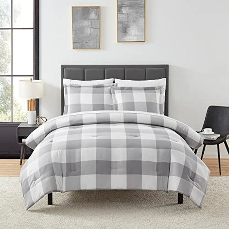 Twin Comforter Set with Sheets - 5-Piece Bedding Collection - 1 Comforter, 1 Fitted Sheet, 1 Flat, 2 Pillowcases - Deep Pocket - Soft & Premium Quality - Ideal for All Seasons, Checkered Box Sweet Home Collection