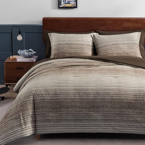 AMBERSPACE Twin XL Comforter Set Striped, Chocolate Brown Bedding Set 5 Pieces for Boys Girls Teen, All Season Bed in a Bag for Dorm with Sheets, Pillowcase & Sham AMBERSPACE