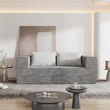 80" Folding Convertible Fold Out Sleeper Sofa Bed King Size , 5 in 1 DIY Combination Floor Couch Cozy Lounge Daybed with Curved Armrest and Throw Pillows for Living Room Apartment Chenille Fabric Eafurn