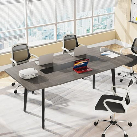 LITTLE TREE 6 FT Conference Room Table, 70.86L x 35.43W x 29.52H Inches Boat Shaped Meeting Seminar Boardroom Table. Gray LITTLE TREE