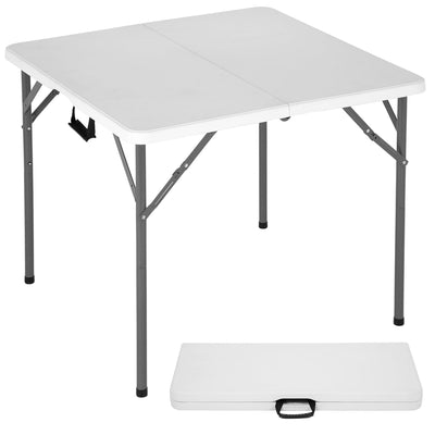 34" Square Plastic Folding Card Table, Portable Outdoor Dining Table with Collapsible Legs and Carrying Handle,Plastic Tables for Camping,Picnic, Office, Party, White