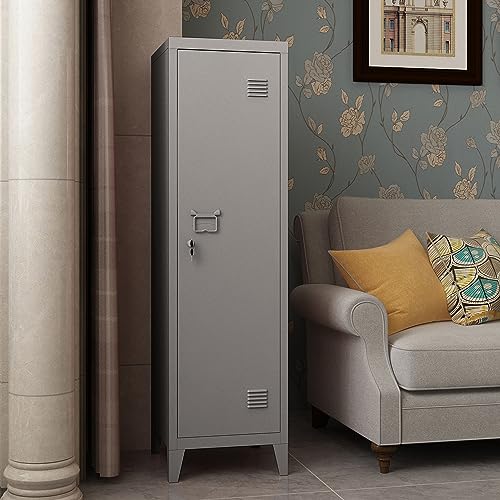 MIOCASA Metal Cabinet Home Office Storage Cabinets with Doors and Shelves Lockable 3 Door File Cabinet Organizer Coat Lockers for Kids (Grey) - WoodArtSupply