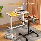 JOY worker Mobile Standing Desk, 35In Small Standing Desk, Pneumatic Height Adjustable Rolling Table Holds Up to 33lbs, White Mobile Laptop Workstation with Dual Handles & Columns, White JOY worker