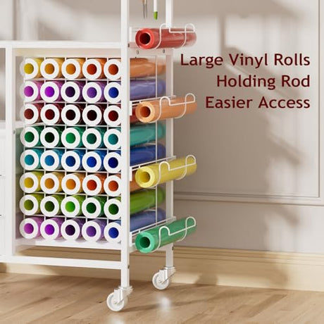 Homsorout Movable Heat Press Table - 6-Tier Heat Press Stand with Drawers and Vinyl Roll Holder, Craft Cabinet Table Compatible for Cricut Craft Cutting Machine Stand Workstation (White) Homsorout