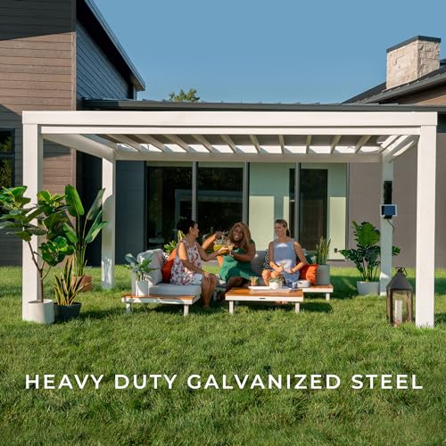 Backyard Discovery 14x10 Windham White Galvanized Steel Pergola w/Sail Shade Soft Canopy, Withstand Winds up to 100 MPH, Rust Resistant, Steel Anchoring Plates, Easy Assembly, USB, Electrical Outlets Backyard Discovery