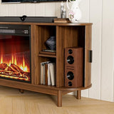 Jluomei Electric Fireplace TV Stand for 65 60 70 Inch TV, Fluted TV Stand, Entertainment Center with Storage, Wood Media Console Cabinet with Sliding Doors, Adjustable Shelves, Living Room, Walnut Jluomei