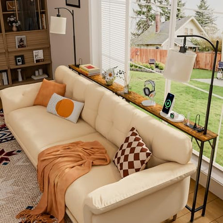 keomaisyto Skinny Console Table with Outlet, Narrow Sofa Table with 3-Color Light, Behind Couch Table with 3 Color Temperatures Led Bulb for Living Room, Bedroom, Entryway, Hallway keomaisyto