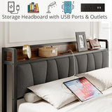 LIKIMIO Twin Bed Frames, Storage Headboard with Charging Station, Solid and Stable, Noise Free, No Box Spring Needed, Easy Assembly LIKIMIO