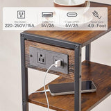 HOOBRO 15.7" Narrow Console Table with Charging Station, 3 Tier Entryway Table for Small Space, Behind Couch Table, Sofa Table, for Entryway, Hallway, Living Room, Rustic Brown and Black BF42UXG01 HOOBRO
