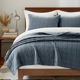 EVERGRACEHOME 100% Cotton Box Stitch Quilt Bedding Set King Size 3 Pieces, Garment-Washed Lightweight Soft Cozy Coverlet, Oversized Quilted Bedspread Sets with 2 Shams for All Season, Midnight Blue EVERGRACEHOME