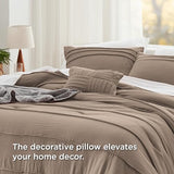 Bedsure Twin Comforter Set - 3 Pieces Pinch Pleat Bed Set, Brown Boho Bedding for All Season, 1 Soft Comforter, 1 Pillowcase, 1 Decorative Pillow Bedsure