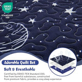 JSD Blue Stars Kids Quilt Set Full/Queen, 3 Piece Space Theme Boys Printed Bedspread Coverlet with Pillow Sham Quilted Blanket JSD