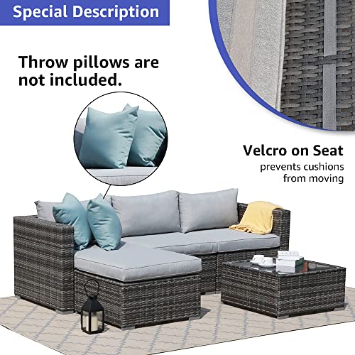 Patiorama 5 Piece Outdoor Patio Furniture Set, Sectional Conversation All-Weather Grey PE Wicker w/Light Cushions, Backyard Porch Garden Poolside Balcony Set Patiorama