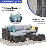 Patiorama 5 Piece Outdoor Patio Furniture Set, Sectional Conversation All-Weather Grey PE Wicker w/Light Cushions, Backyard Porch Garden Poolside Balcony Set Patiorama
