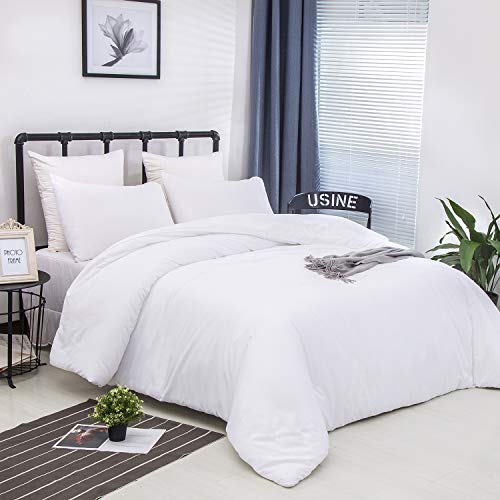 Pureant White Comforter Sets Full Super Soft Fluffy White Bedding Solid Down Alternative Comforter Aesthetic Luxurious Quilts Cozy Women Men Minimalist Bedding Adults Teens Durable Blankets Pureant