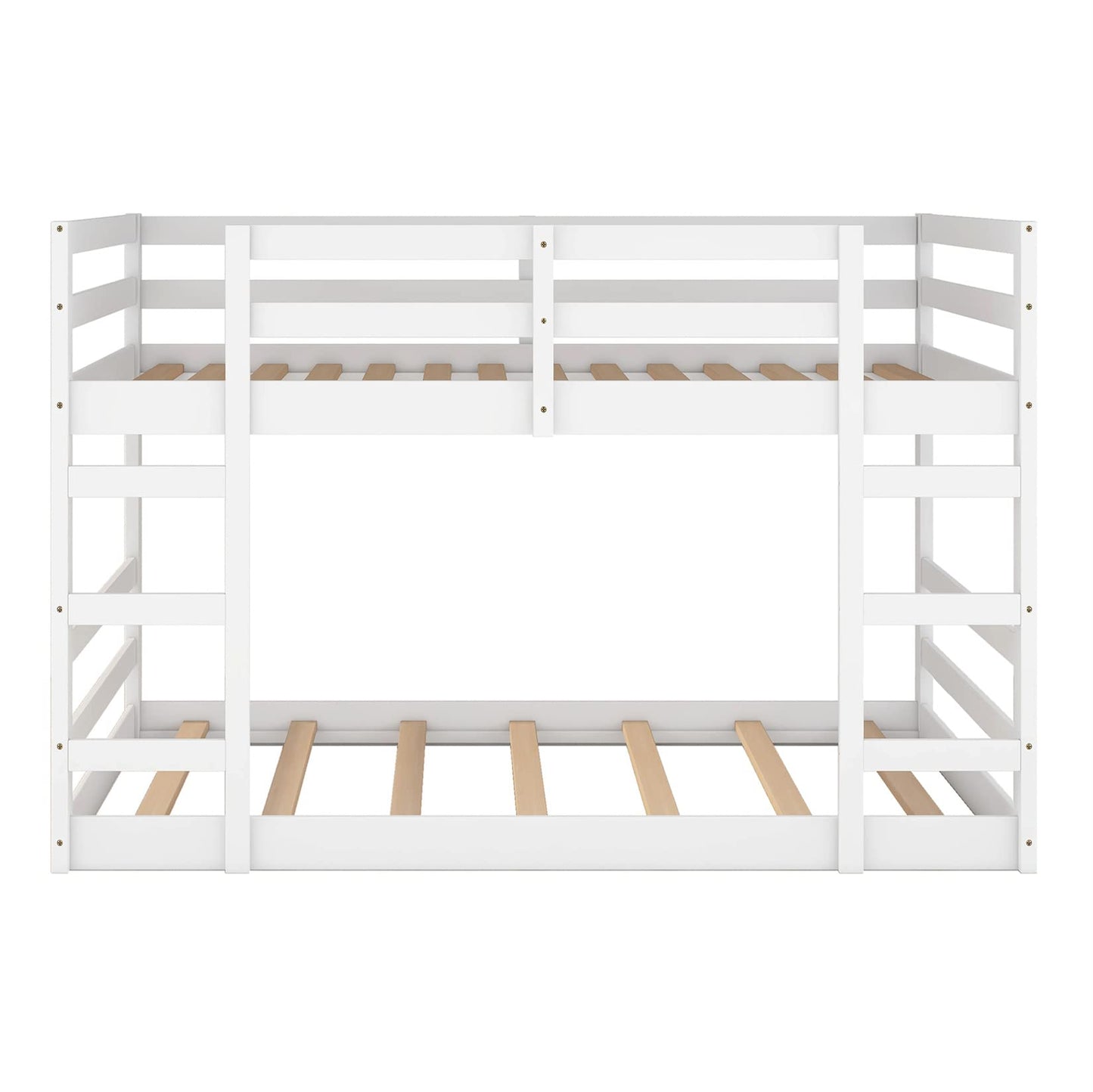 Bellemave Low Profile Full Over Full Bunk Bed Frame with Ladder for Kids and Teens, White - WoodArtSupply